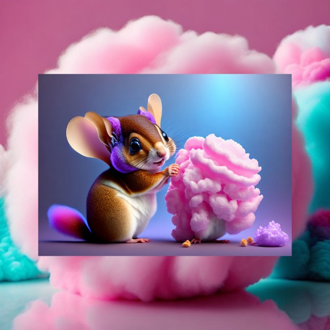 Cute, cartoon Flying squirrel eating cotton candy Postcard (Creator Uploaded)