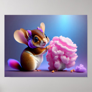 Cute, cartoon Flying squirrel eating cotton candy Poster