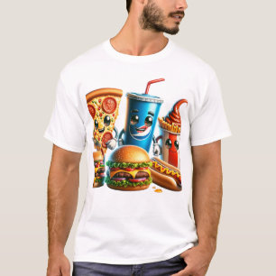 Cute Cartoon Food Squad – Pizza, Burger, Chilli Do T-Shirt