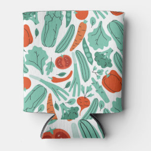 Cute Cartoon Food: Vibrant Vegetables Pattern Can Cooler