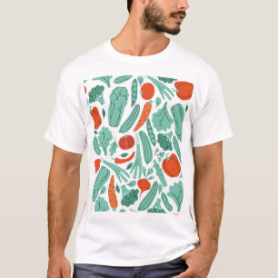 Cute Cartoon Food: Vibrant Vegetables Pattern T-Shirt