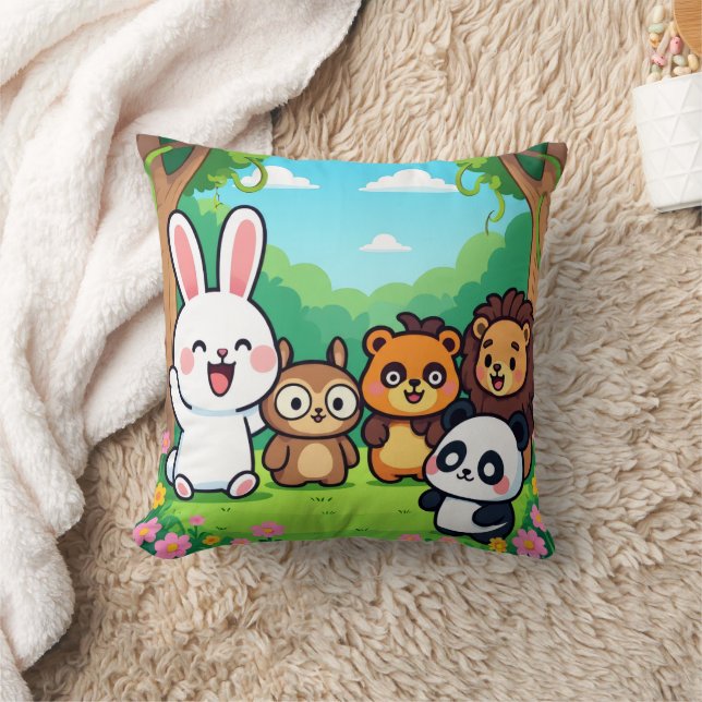 Cute Cartoon Forest Animals Friends  Cushion (Blanket)