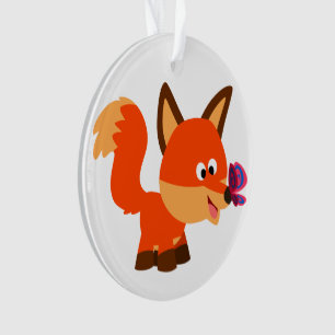 Cute Cartoon Fox And Butterfly Acrylic Ornament