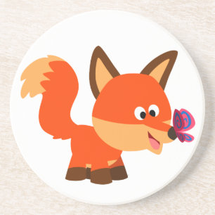 Cute Cartoon Fox And Butterfly Coaster