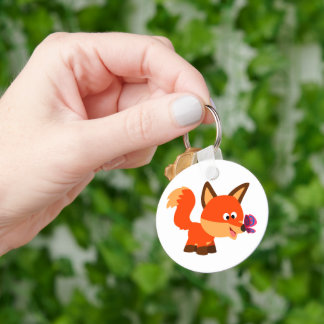 Cute Cartoon Fox And Butterfly Keychain