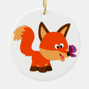 Cute Cartoon Fox  And Butterfly Ornament