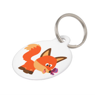 Cute Cartoon Fox And Butterfly Pet Tag