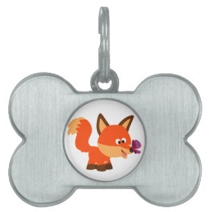 Cute Cartoon Fox And Butterfly Pet Tag
