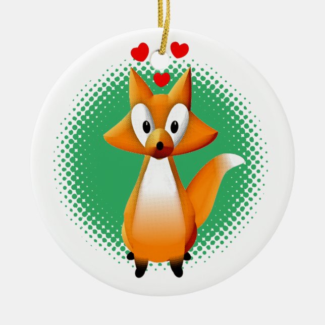 Cute Cartoon Fox Animal Ceramic Ornament (Front)