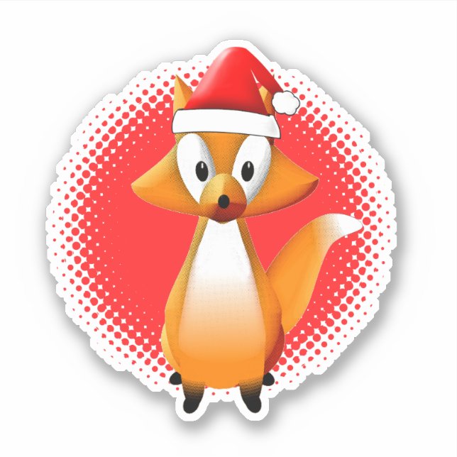 Cute Cartoon Fox Animal With Santas Hat Red (Front)
