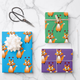 Cute Cartoon Fox Animal Wrapping Paper Sheet