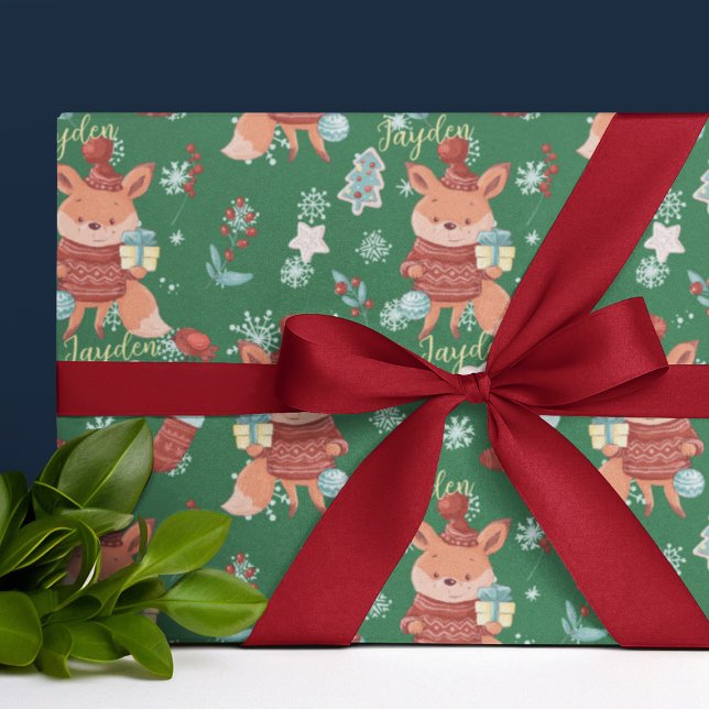 Cute Cartoon Fox Green Red Custom Wrapping Paper (Cute Cartoon Fox Green Red Custom Wrapping Paper
)