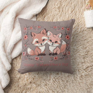 Cute Cartoon Fox Lovers Hearts Valentine’s Day Cushion