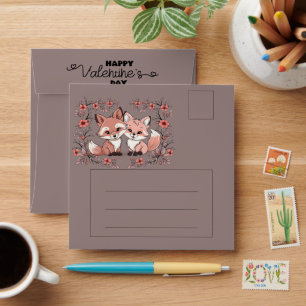 Cute Cartoon Fox Lovers Hearts Valentine’s Day Envelope