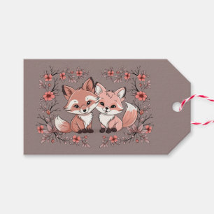 Cute Cartoon Fox Lovers Hearts Valentine’s Day Gift Tags