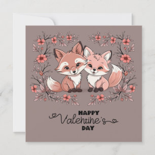 Cute Cartoon Fox Lovers Hearts Valentine’s Day Holiday Card