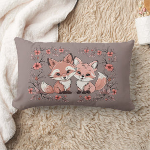 Cute Cartoon Fox Lovers Hearts Valentine’s Day Lumbar Cushion