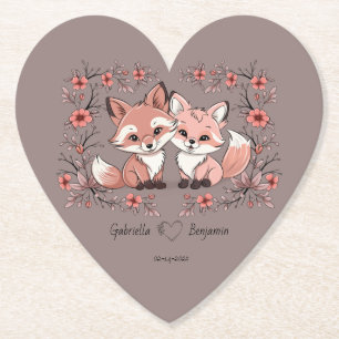 Cute Cartoon Fox Lovers Hearts Valentine’s Day Paper Coaster
