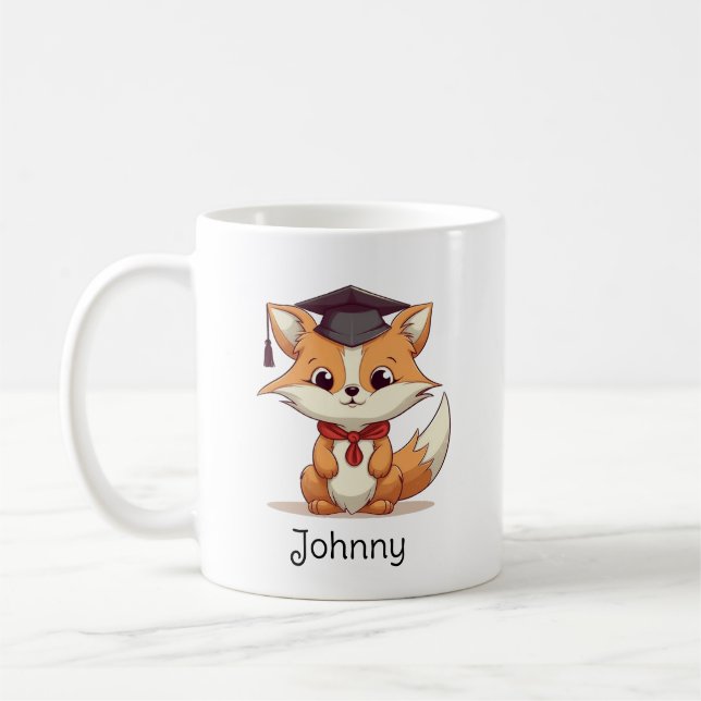 Cute Cartoon Fox Personalised Graduation Coffee Mug (Left)