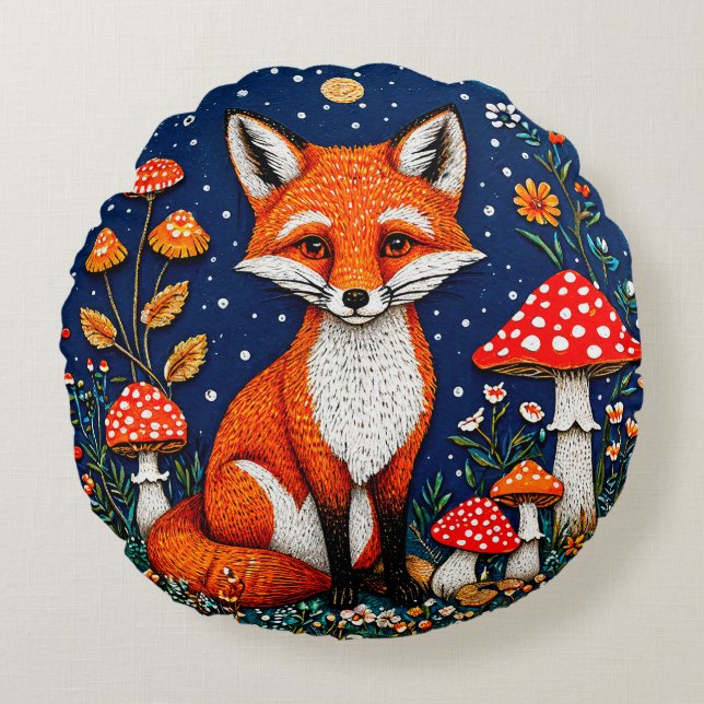 Cute cartoon fox round cushion (Front)