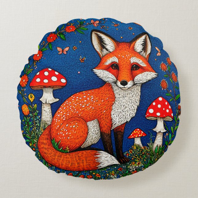 Cute cartoon fox round cushion (Front)