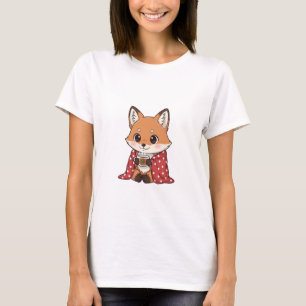 Cute Cartoon Fox Wrapped in Red Polka Dot Blanket T-Shirt