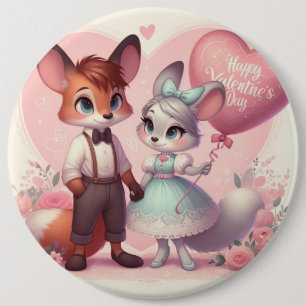 Cute cartoon foxes Valentine's day 6 Cm Round Badge