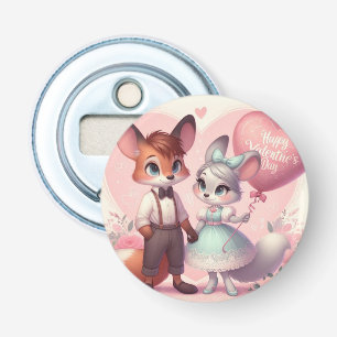 Cute cartoon foxes Valentine's day Bottle Opener