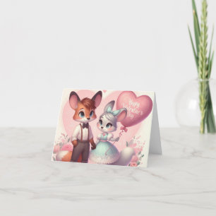 Cute cartoon foxes Valentine's day Holiday Card