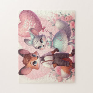 Cute cartoon foxes Valentine's day Jigsaw Puzzle