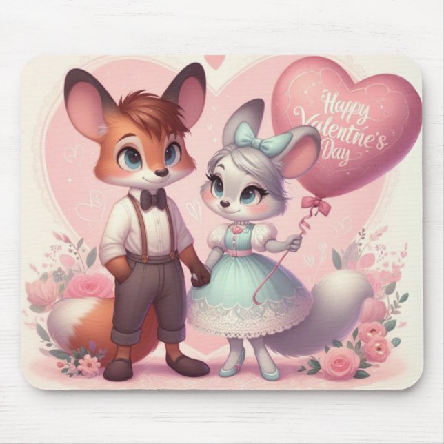 Cute cartoon foxes Valentine's day Mouse Pad (Front)