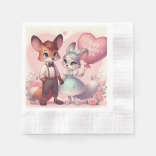 Cute cartoon foxes Valentine's day Napkin