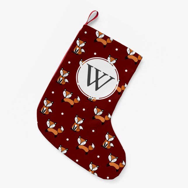 Cute Cartoon Foxes White Polka Dots Personalised Small Christmas Stocking (Front (Hanging))