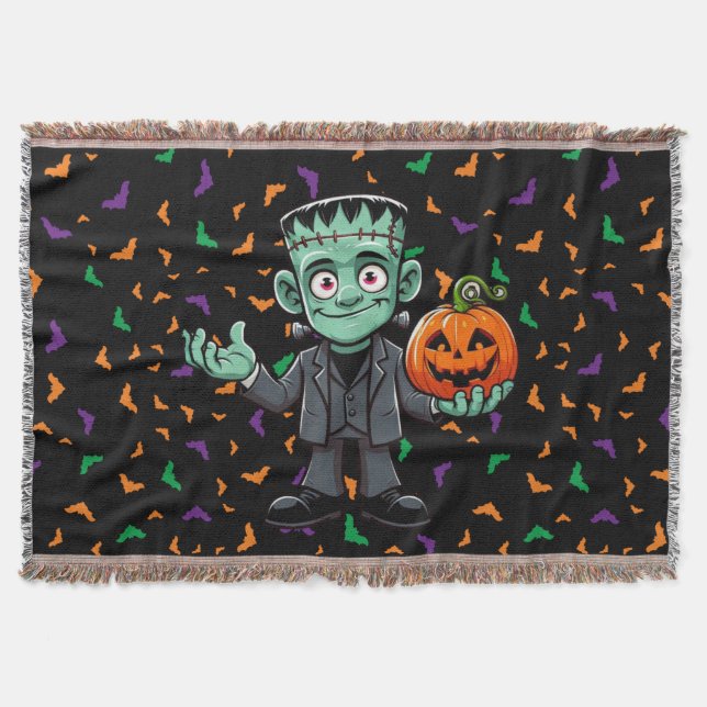 Cute, cartoon Frankenstein's monster Throw Blanket (Front)