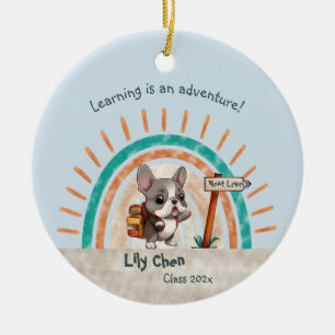Cute Cartoon French Bulldog Back to School student Ceramic Ornament