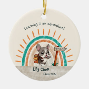 Cute Cartoon French Bulldog Back to School student Ceramic Ornament