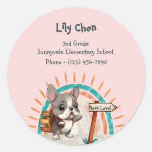 Cute Cartoon French Bulldog Back to School student Classic Round Sticker