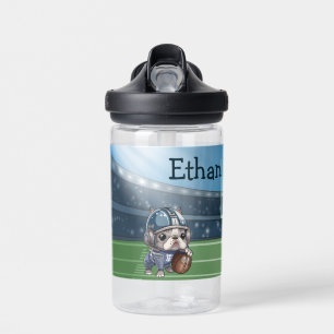 Cute Cartoon French bulldog quarterback Stadium Water Bottle