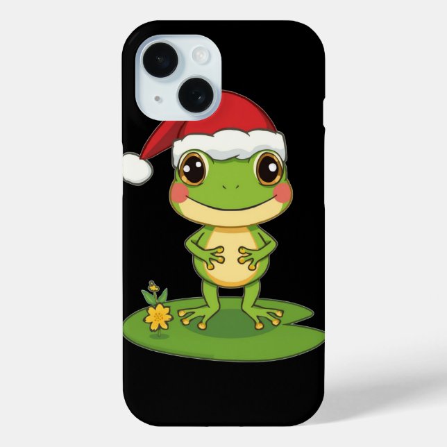 Cute Cartoon Frog Character Wearing a Santa Hat on Case-Mate iPhone Case (Back)