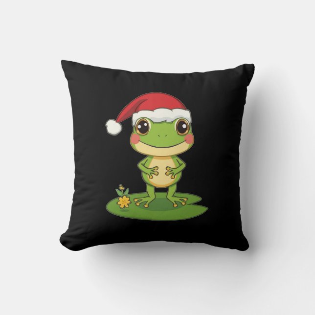 Cute Cartoon Frog Character Wearing a Santa Hat on Cushion (Front)