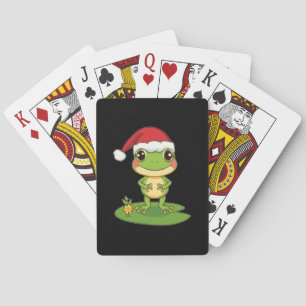 Cute Cartoon Frog Character Wearing a Santa Hat on Playing Cards