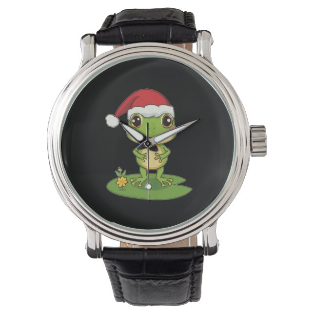 Cute Cartoon Frog Character Wearing a Santa Hat on Watch (Front)