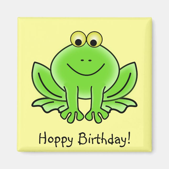 Cute Cartoon Frog Hoppy Birthday Funny Greeting Magnet (Front)