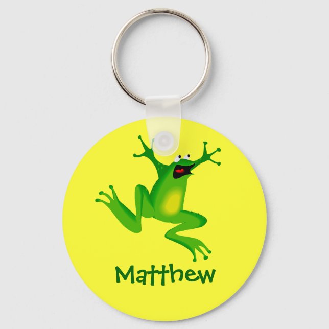 Cute Cartoon Frog Personalised Name Gift Key Ring (Front)