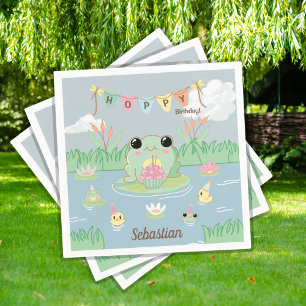 Cute Cartoon Frog Pond Birthday Party Napkin