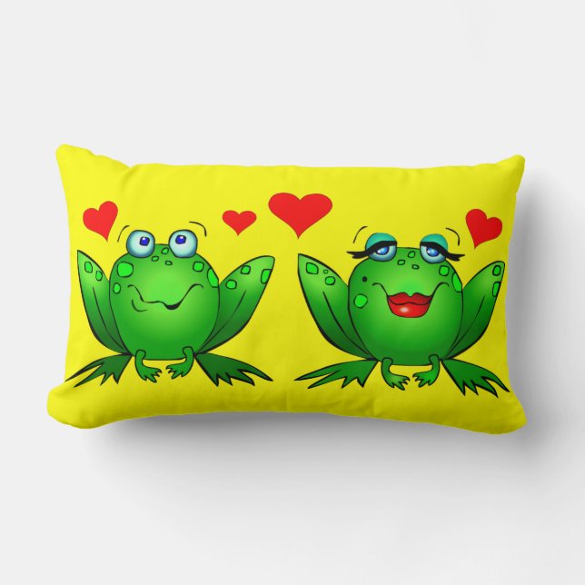 Cute Cartoon Frogs Hearts Bright Cheerful Lumbar Cushion (Front)