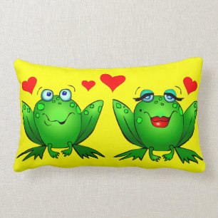 Cute Cartoon Frogs Hearts Bright Cheerful Lumbar Cushion