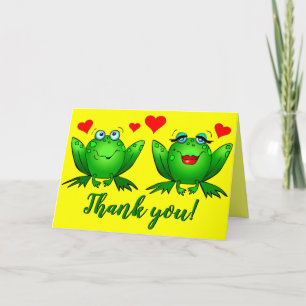 Cute Cartoon Frogs Hearts Cheerful Colorful Card