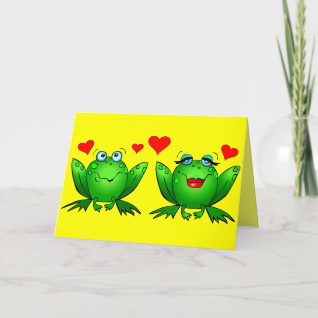 Cute Cartoon Frogs Hearts Cheerful Colourful Blank Card (Front)