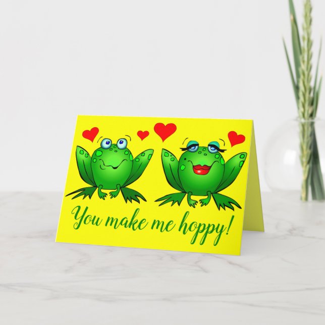 Cute Cartoon Frogs Hearts Cheerful Colourful Card (Front)